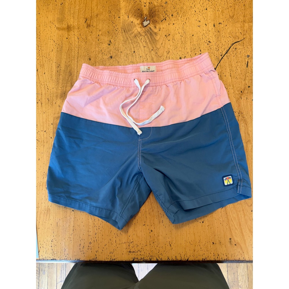 Marine Layer Swim Trunks Medium Pink Blue Colorblock Mesh Lined Mens
